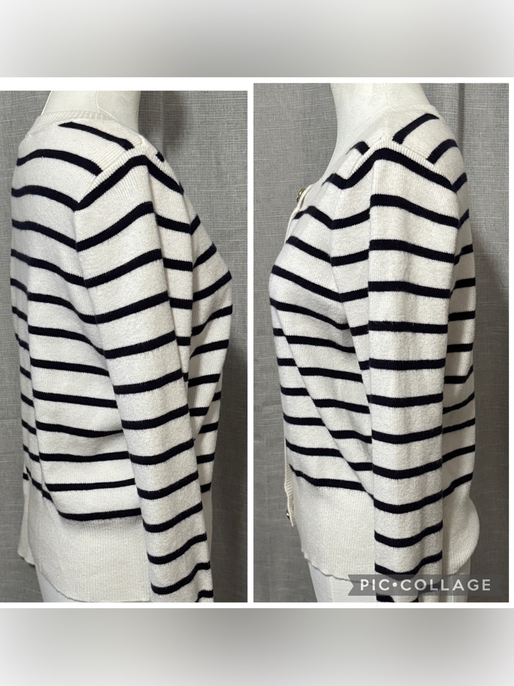 Cyrus Cardigan-Sz S-Rayon Blend-Gold Button-White & Black Stripes-Light Wear-GUC - Picture 7 of 16